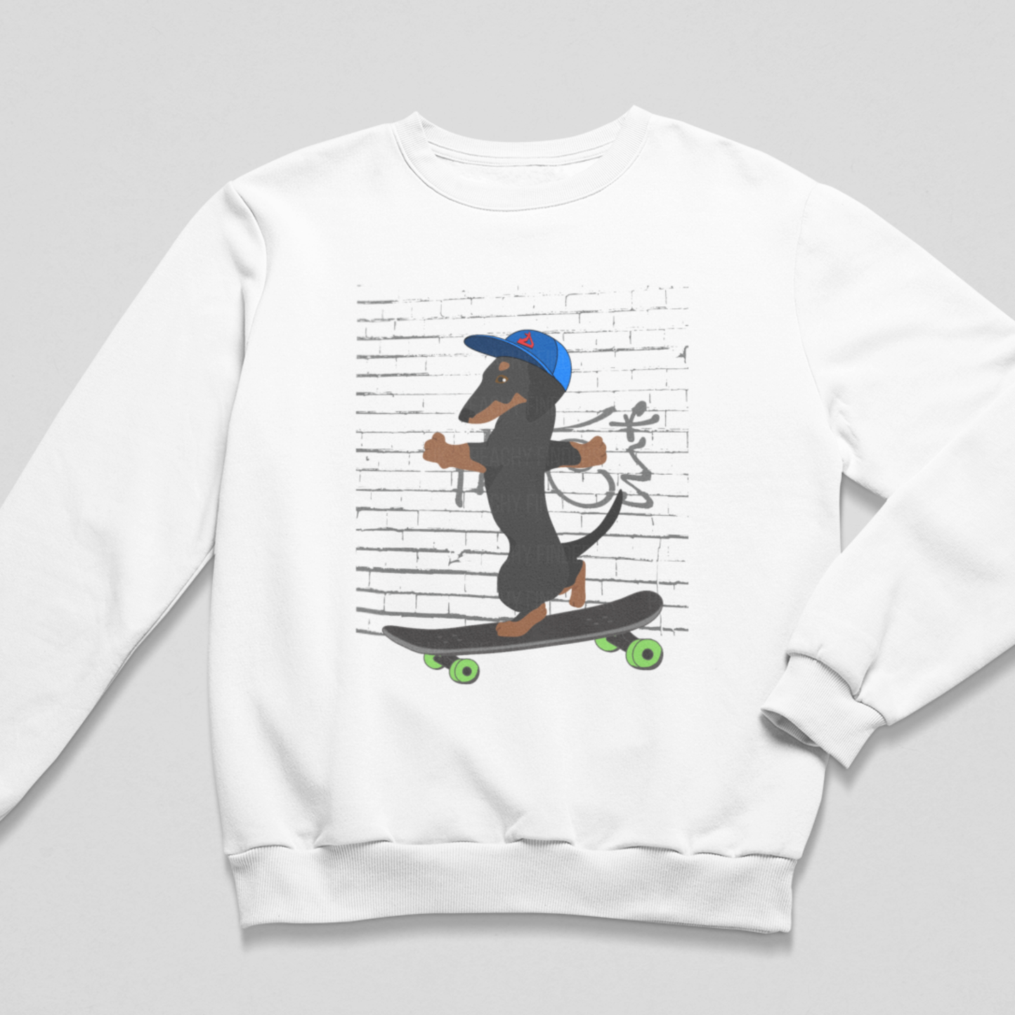Skateboarding Dachshund Kids Sweatshirt (3–13 Yrs)