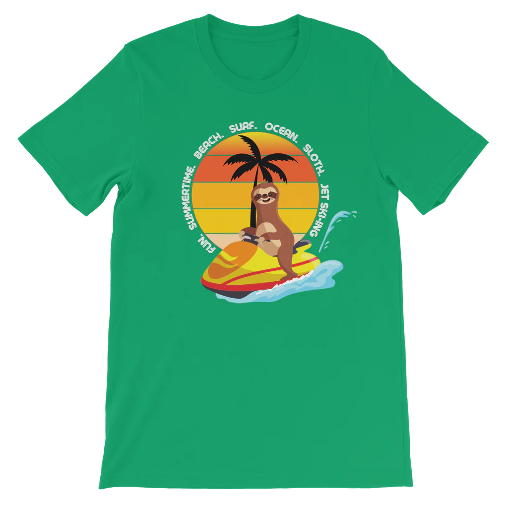 Boys Fun Jet Ski-ing Sloth T-shirt | 3 - 13 years