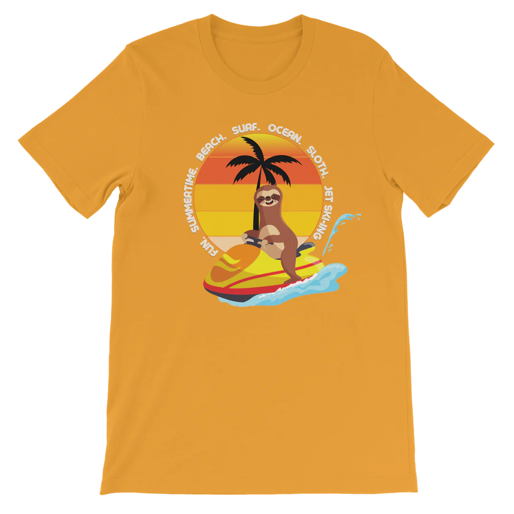 Boys Fun Jet Ski-ing Sloth T-shirt | 3 - 13 years