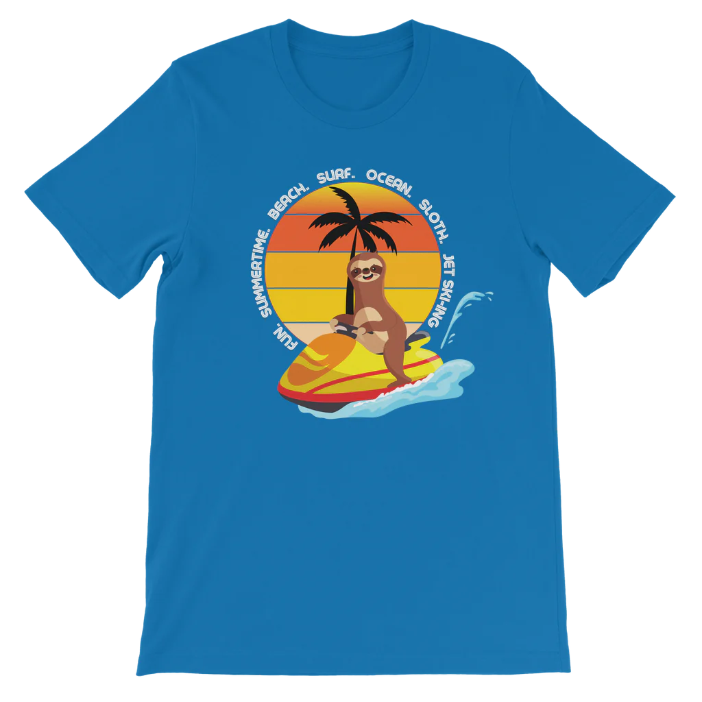 Boys Fun Jet Ski-ing Sloth T-shirt | 3 - 13 years