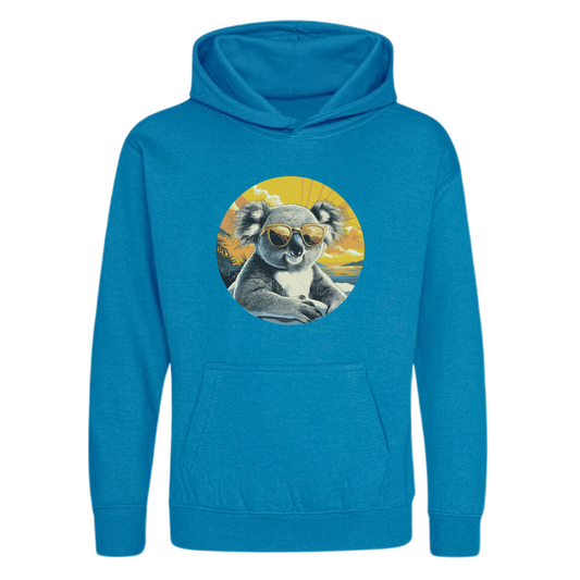 Kids Sapphire Blue Koala Sunset Hoodie – Summer Pullover Ages 5-13
