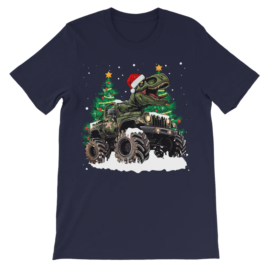 Kids Christmas T-rex Monster Truck Cotton T-shirt