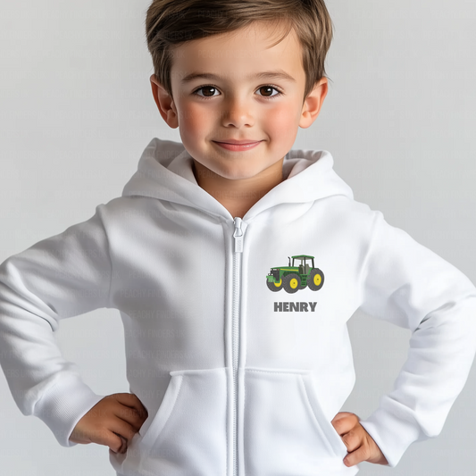 Kids Personalised Tractor Zip Hoodie | 3 - 11 years