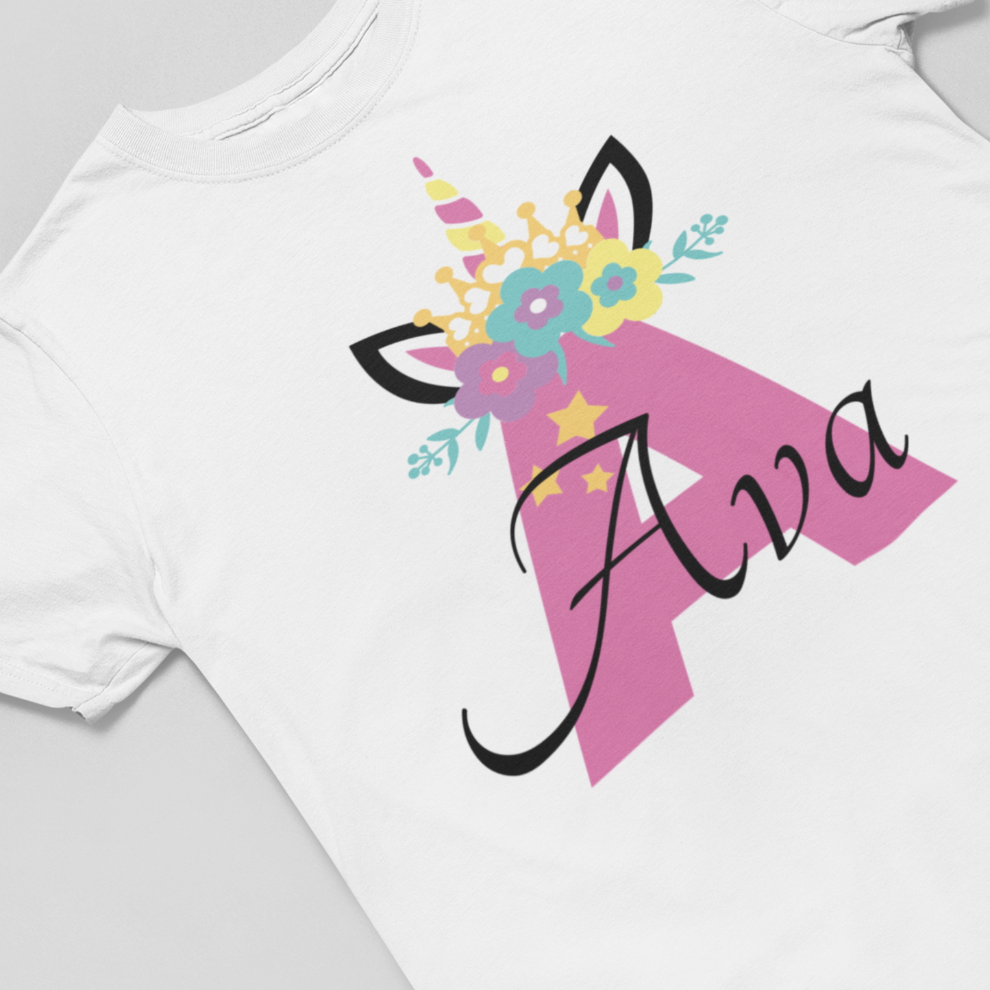 Girls Customisable Unicorn Initial and Name T-shirt | 3 - 13 years