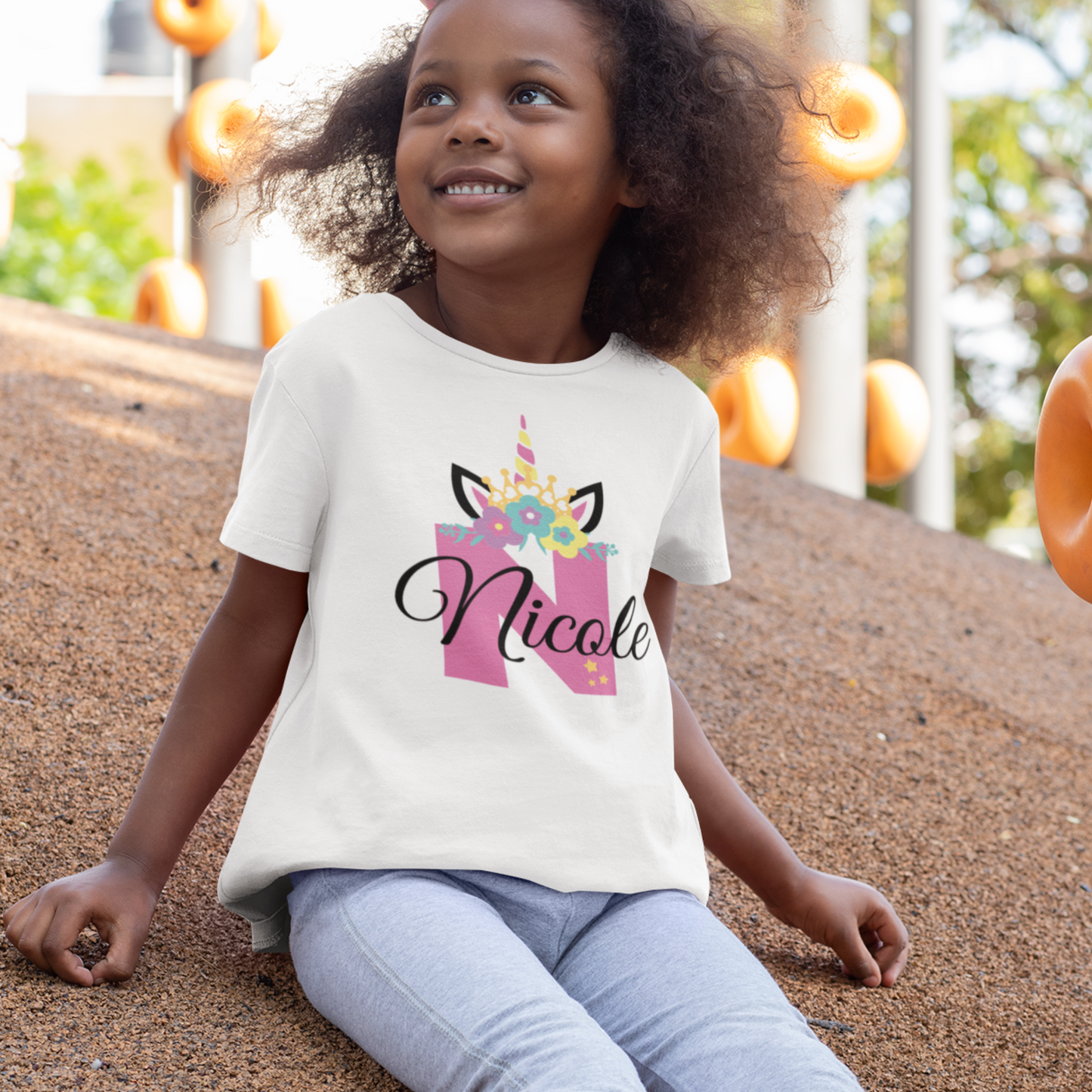 Girls Customisable Unicorn Initial and Name T-shirt | 3 - 13 years