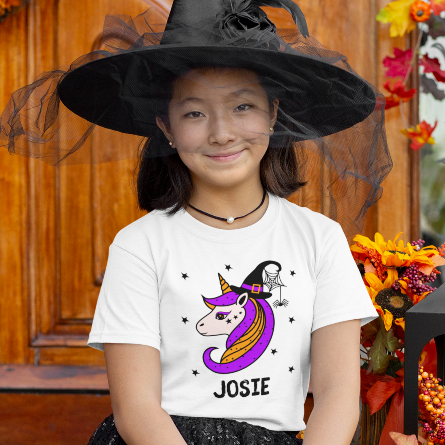 Girls Personalised Halloween Unicorn T-shirt | 3 - 13 years