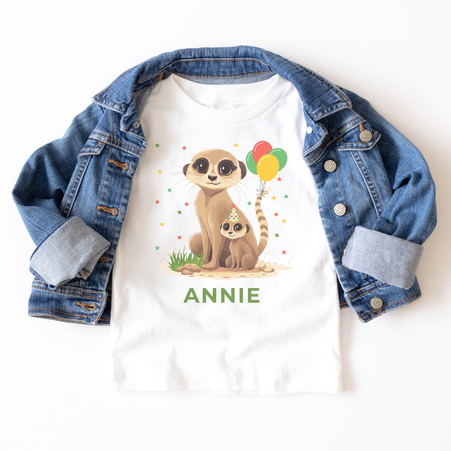 Girls Personalised Birthday Meerkat T-shirt | 3 - 13 years