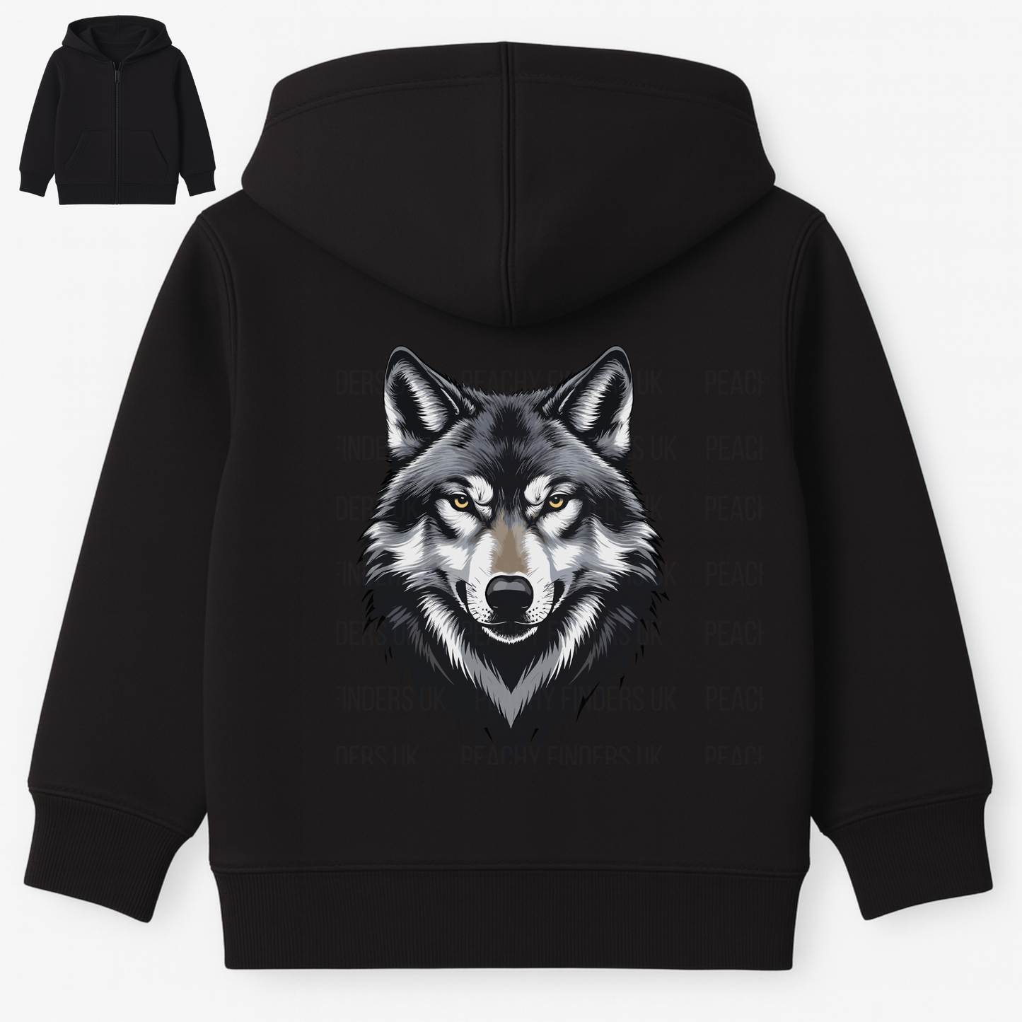 Kids Wolf Zip Hoodie – Back Print | Unisex 3–13 Years