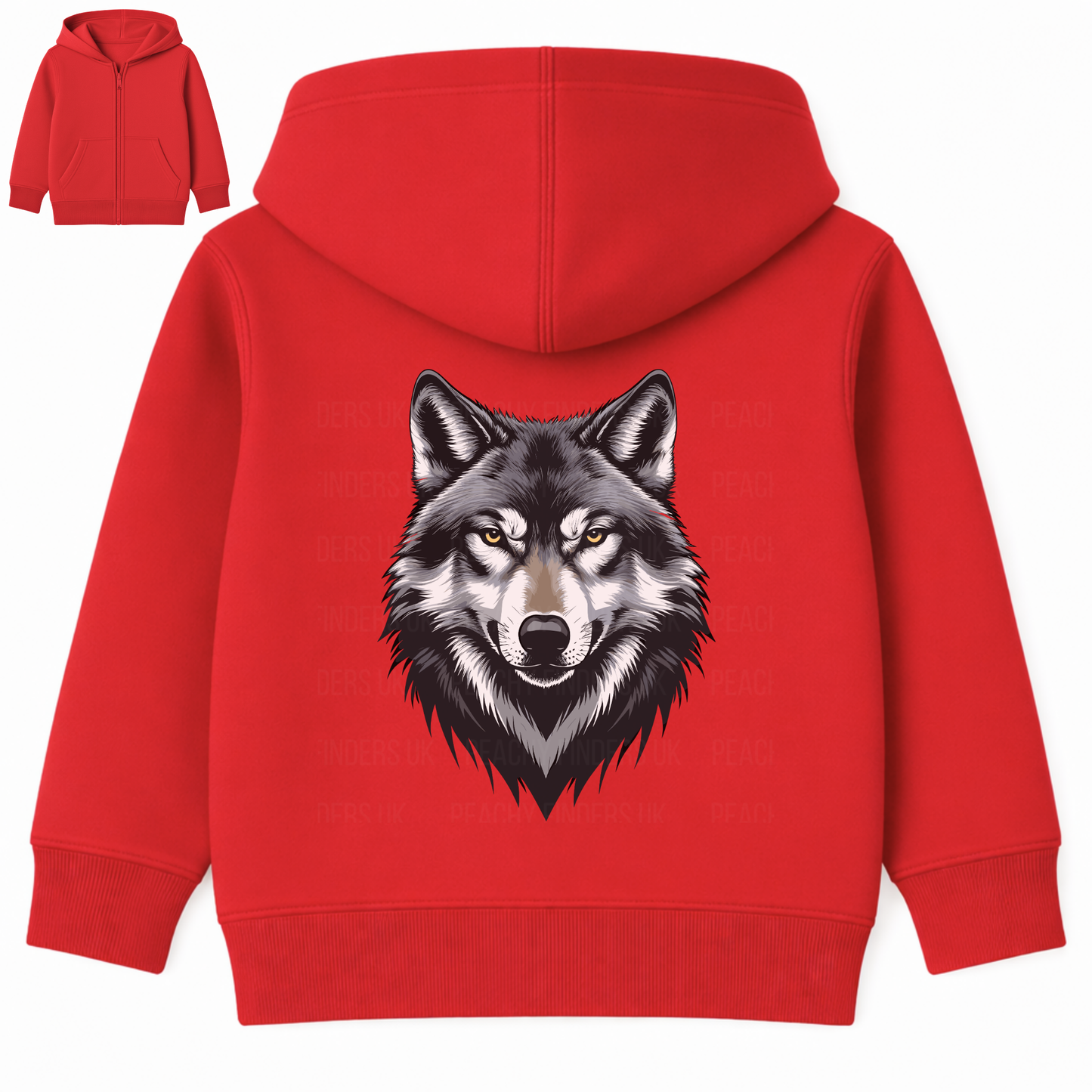 Kids Wolf Zip Hoodie – Back Print | Unisex 3–13 Years