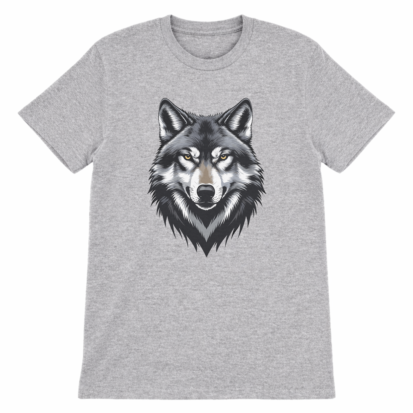 Kids heather grey t-shirt with bold wolf graphic front print flat lay