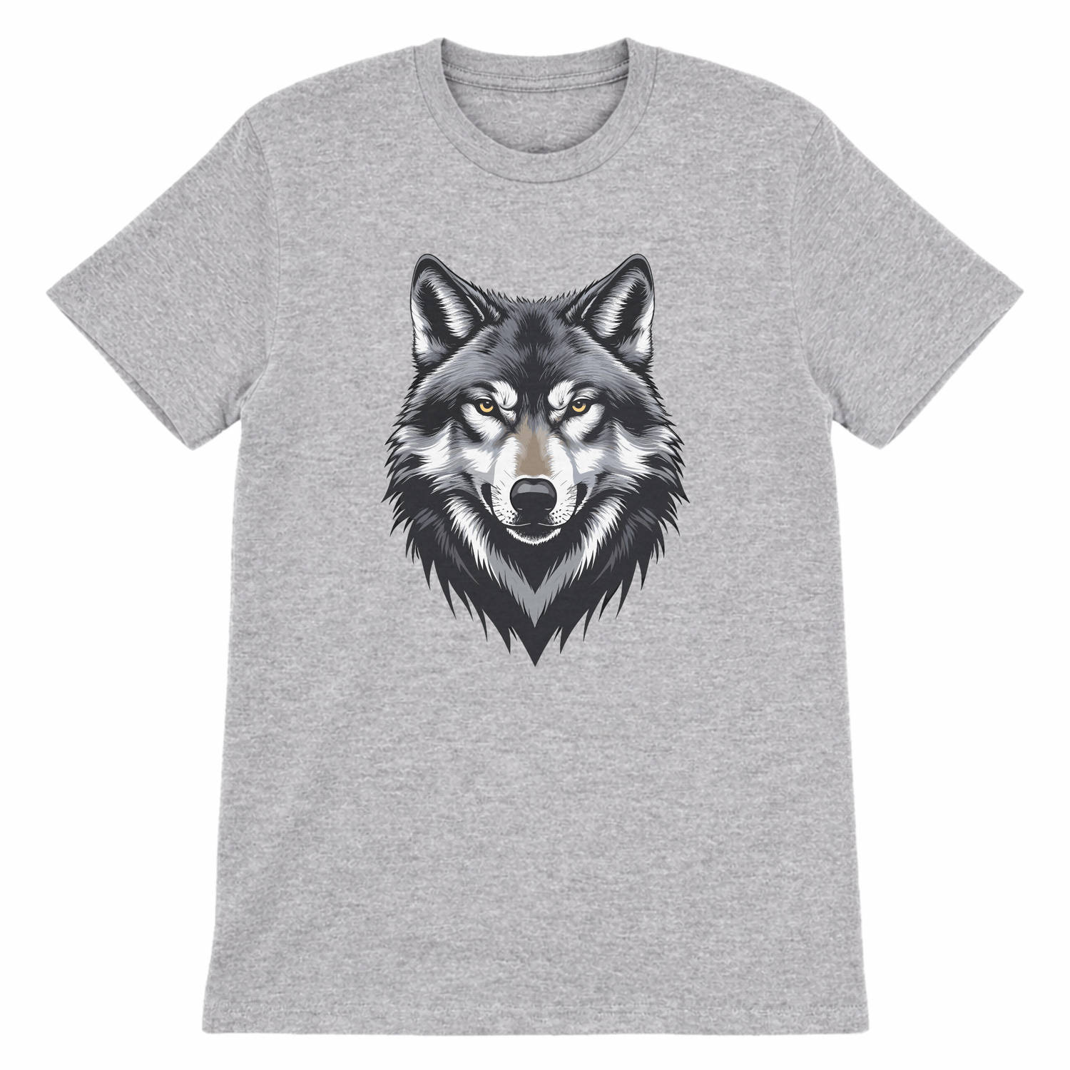 Kids heather grey t-shirt with bold wolf graphic front print flat lay