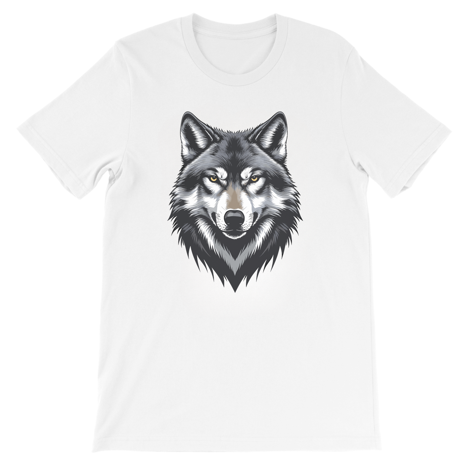 Kids white wolf graphic t-shirt flat lay on light background