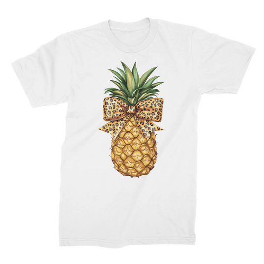 Ladies Pineapple T-Shirt – Leopard Print Bow Summer Tee (S-4XL)