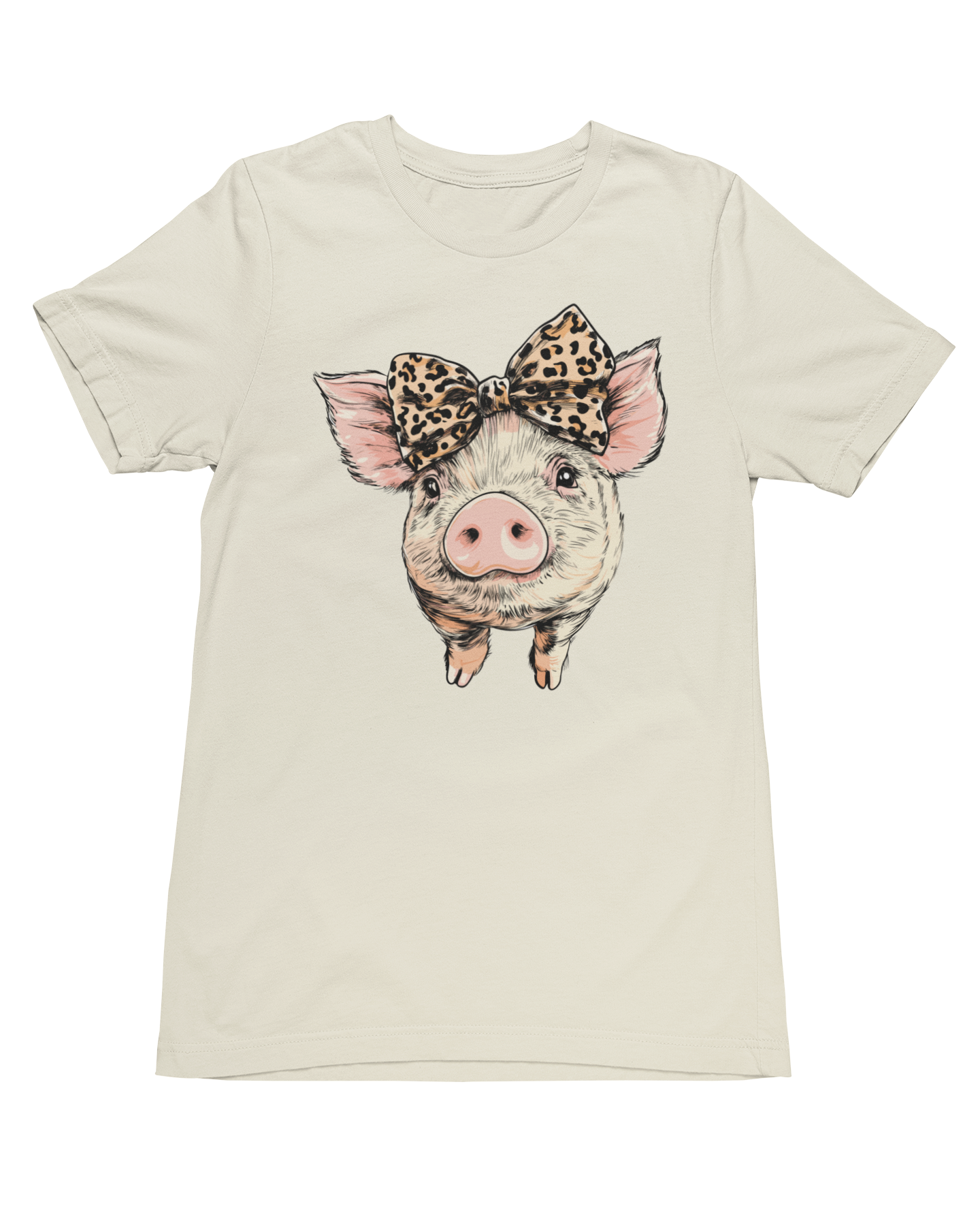 women's cotton t-shirt featuring a cute pig with a leopard print bow