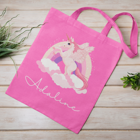 Girls Personalised Unicorn & Rainbow Tote Bag