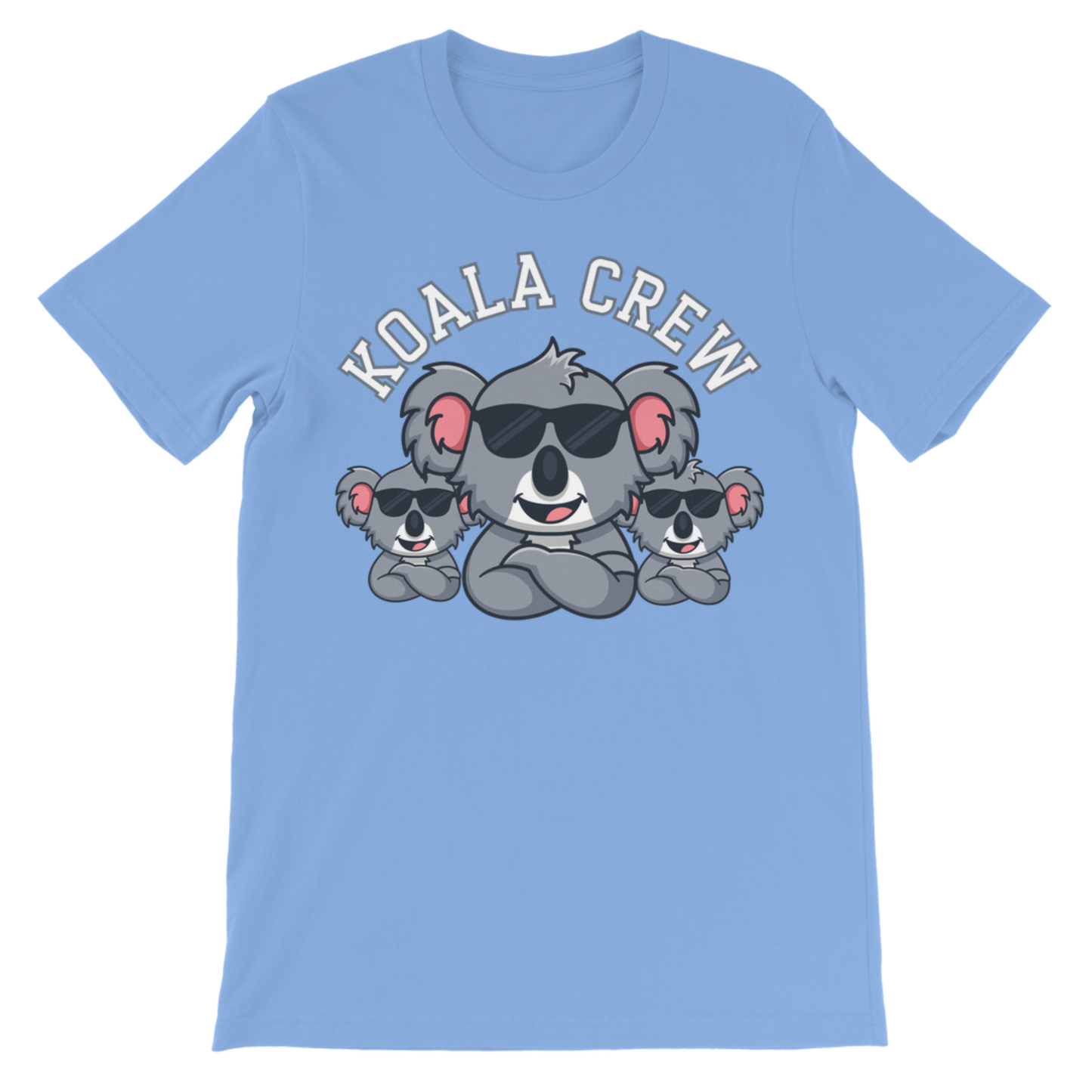 Light blue unisex kids T-shirt with Koala Crew cartoon koala sunglasses design