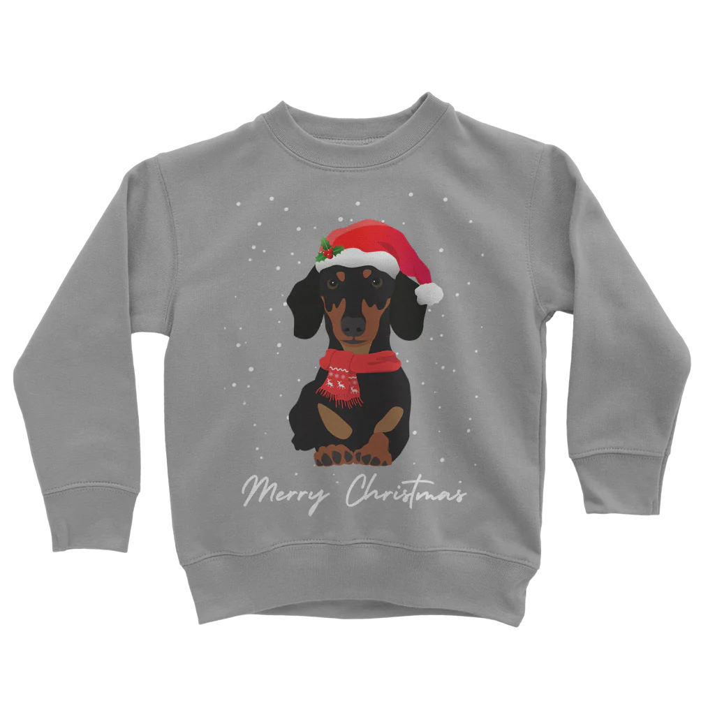 Unisex Kids Festive Dachshund Christmas Sweatshirt | 3 - 13 years