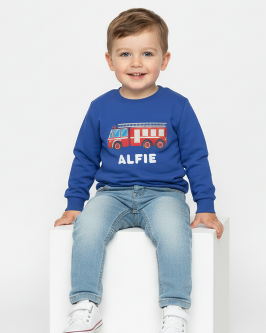 Kids Personalised Fire Engine Sweatshirt (3–11 Yrs)