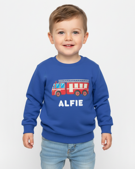 Kids Personalised Fire Engine Sweatshirt (3–11 Yrs)