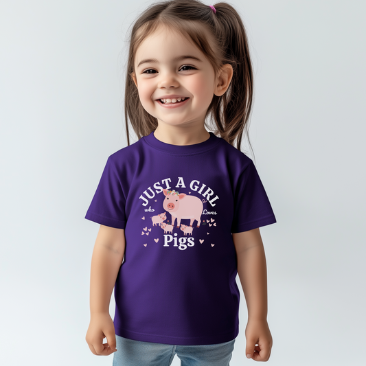 Just A Girl Who Loves Pigs - Purple T-shirt | 3 - 13 years