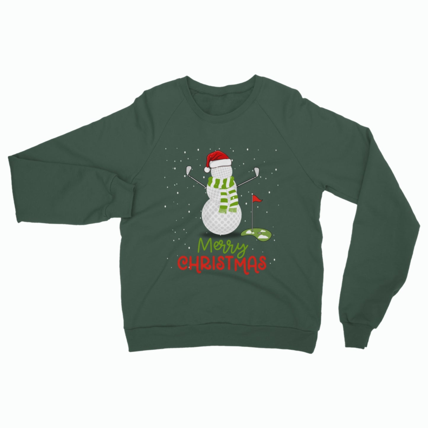 Mens Christmas jumper with golf snowman design in green festive sweatshirt ideal golf gift