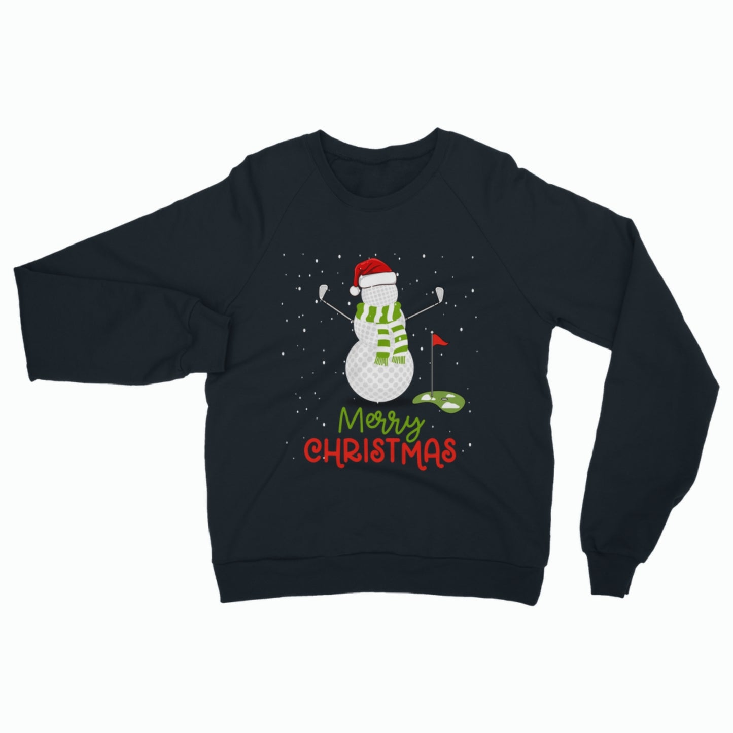 Mens golf Christmas jumper with snowman design in navy funny festive sweatshirt for golfers
