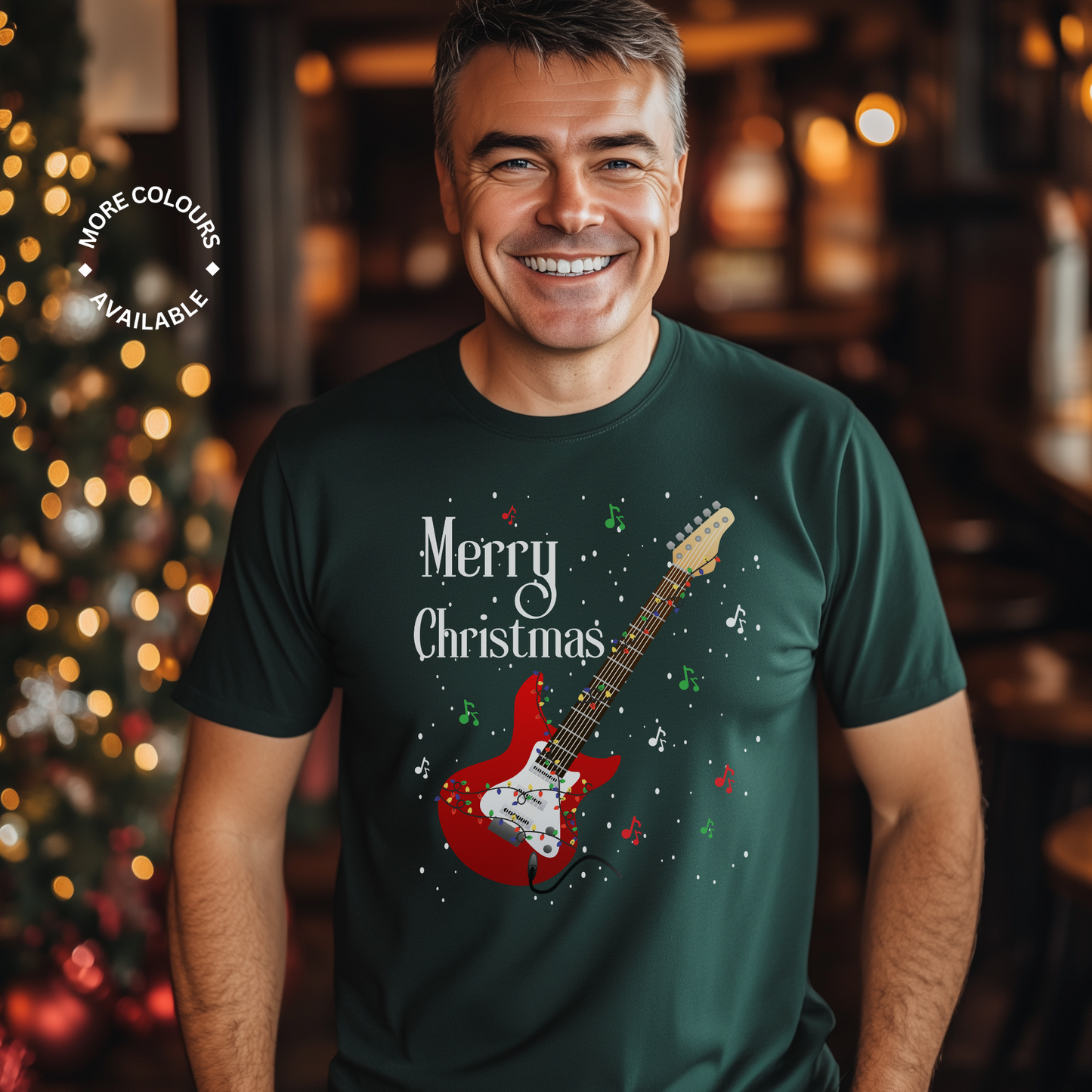 Festive Electric Guitar Christmas T-shirt | Small - 4XL