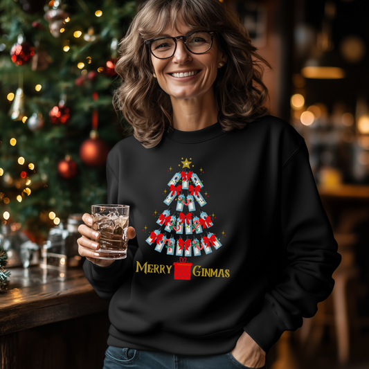 Gin Bottle Christmas Tree Unisex Sweatshirt - Organic Cotton | XS - 3XL