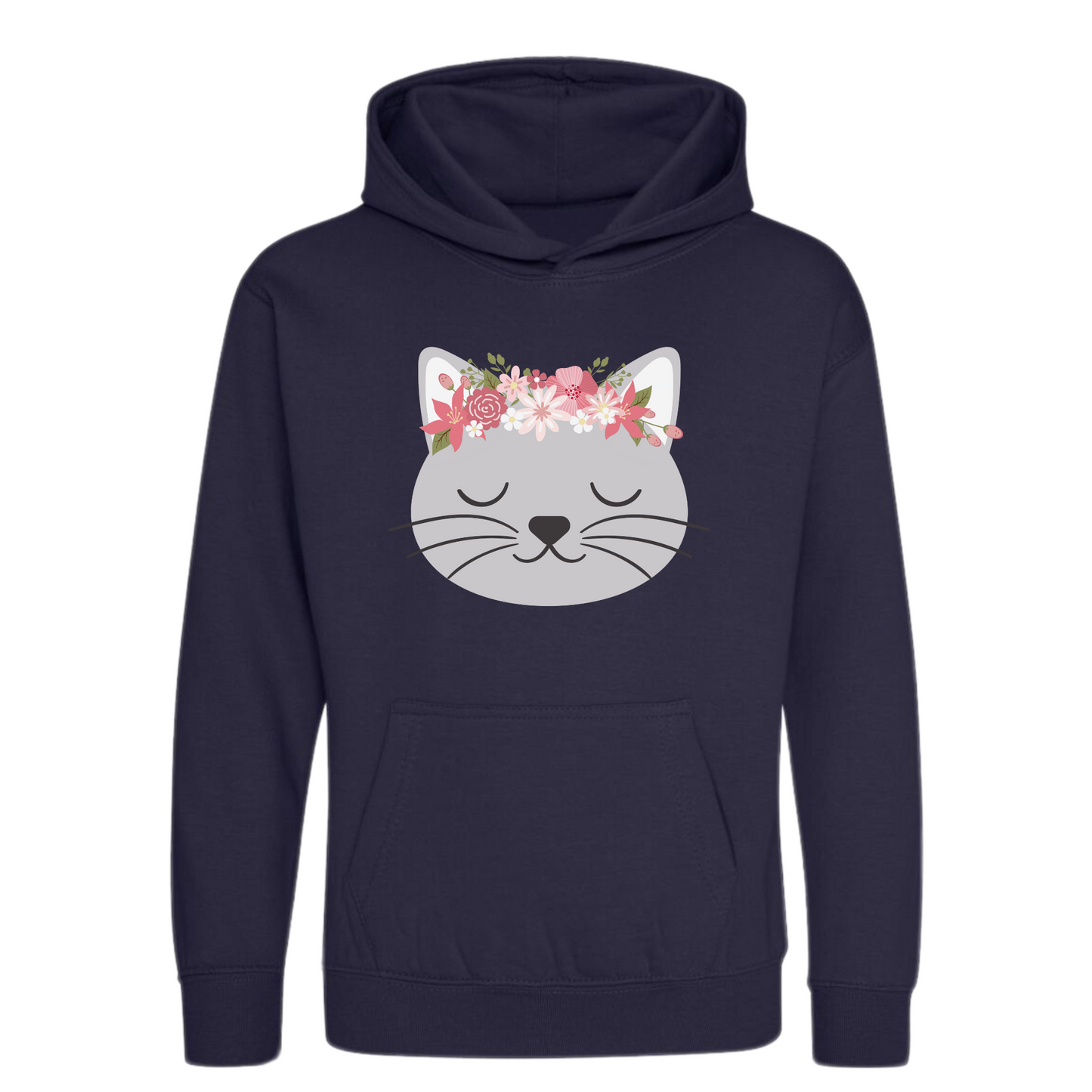 Girls Personalised Floral Cat Pullover Hoodie | 3 - 13 years