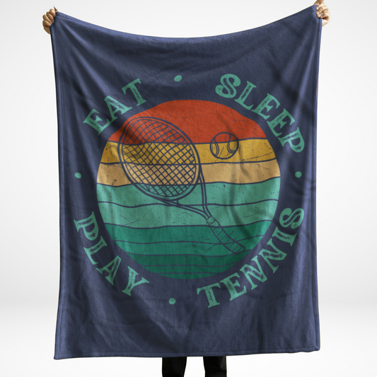 Eat, Sleep, Play, Tennis - Adults Retro Style Navy Blanket