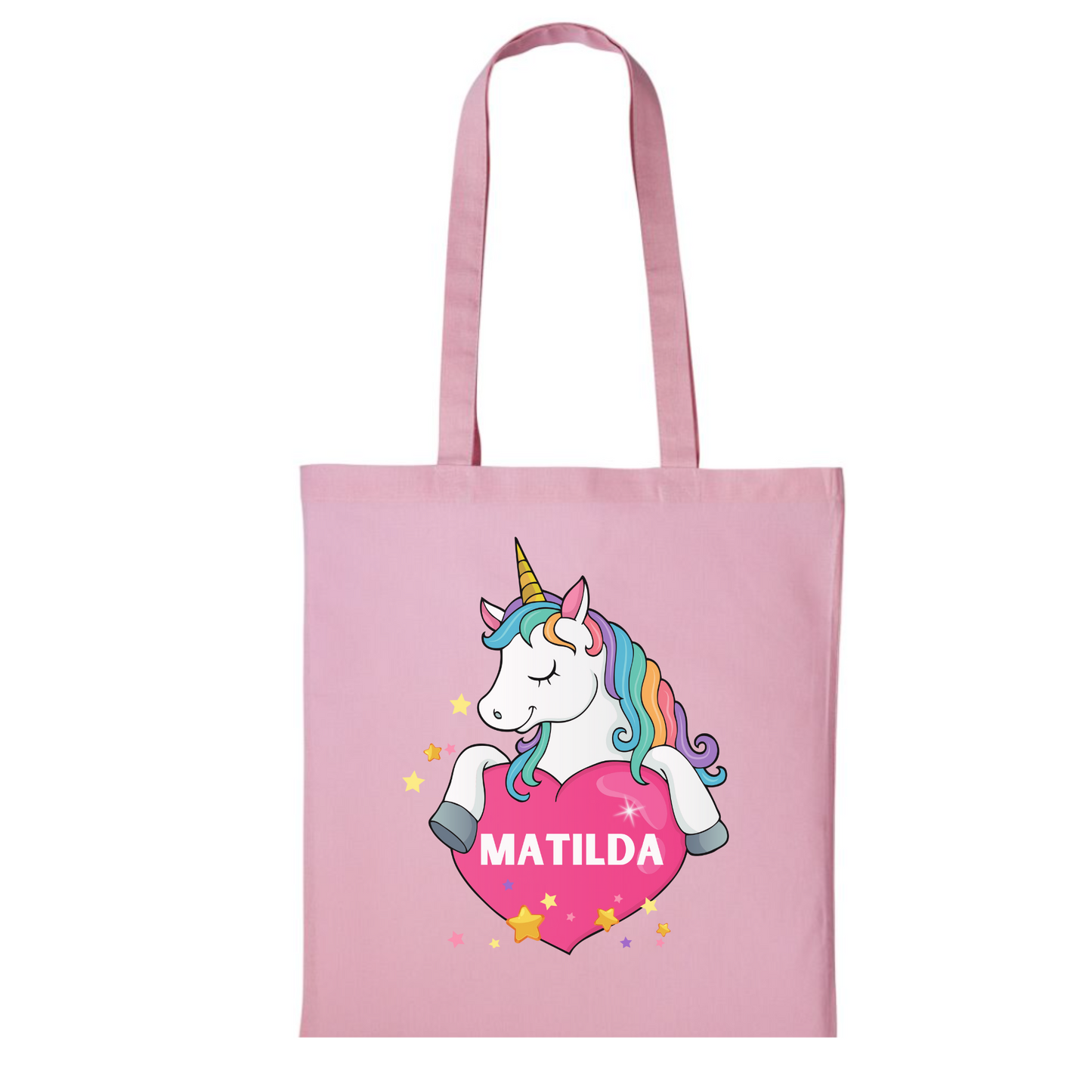 Girls Unicorn Heart Personalised Tote Bag