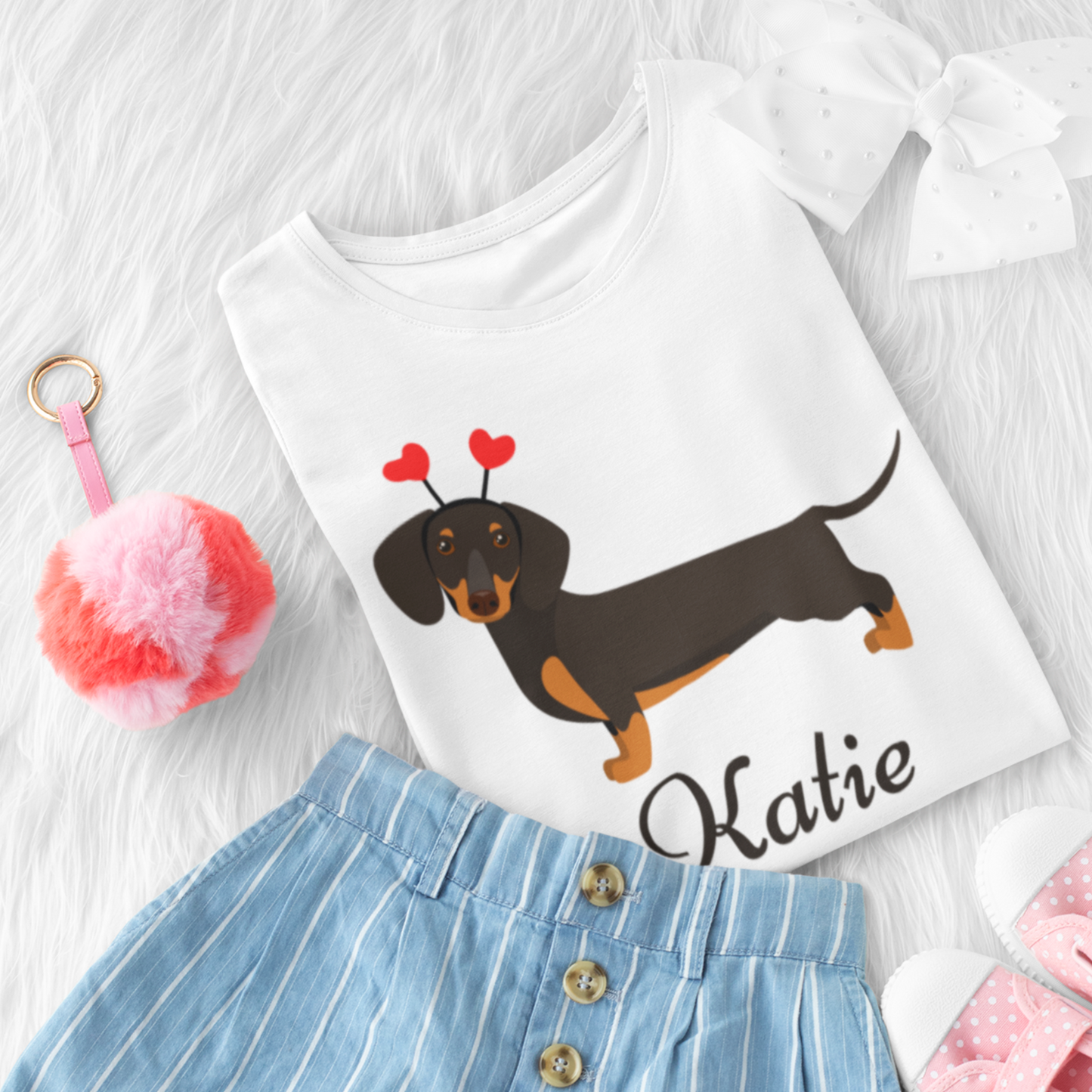 Kids Sausage Dog with Hearts T-shirt | 3 - 13 years