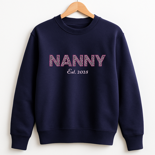 Personalised NANNY Est. Leopard Print Sweatshirt | S - 5XL