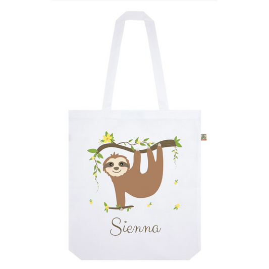 Girls Personalised Sloth Tote Bag | Organic Cotton