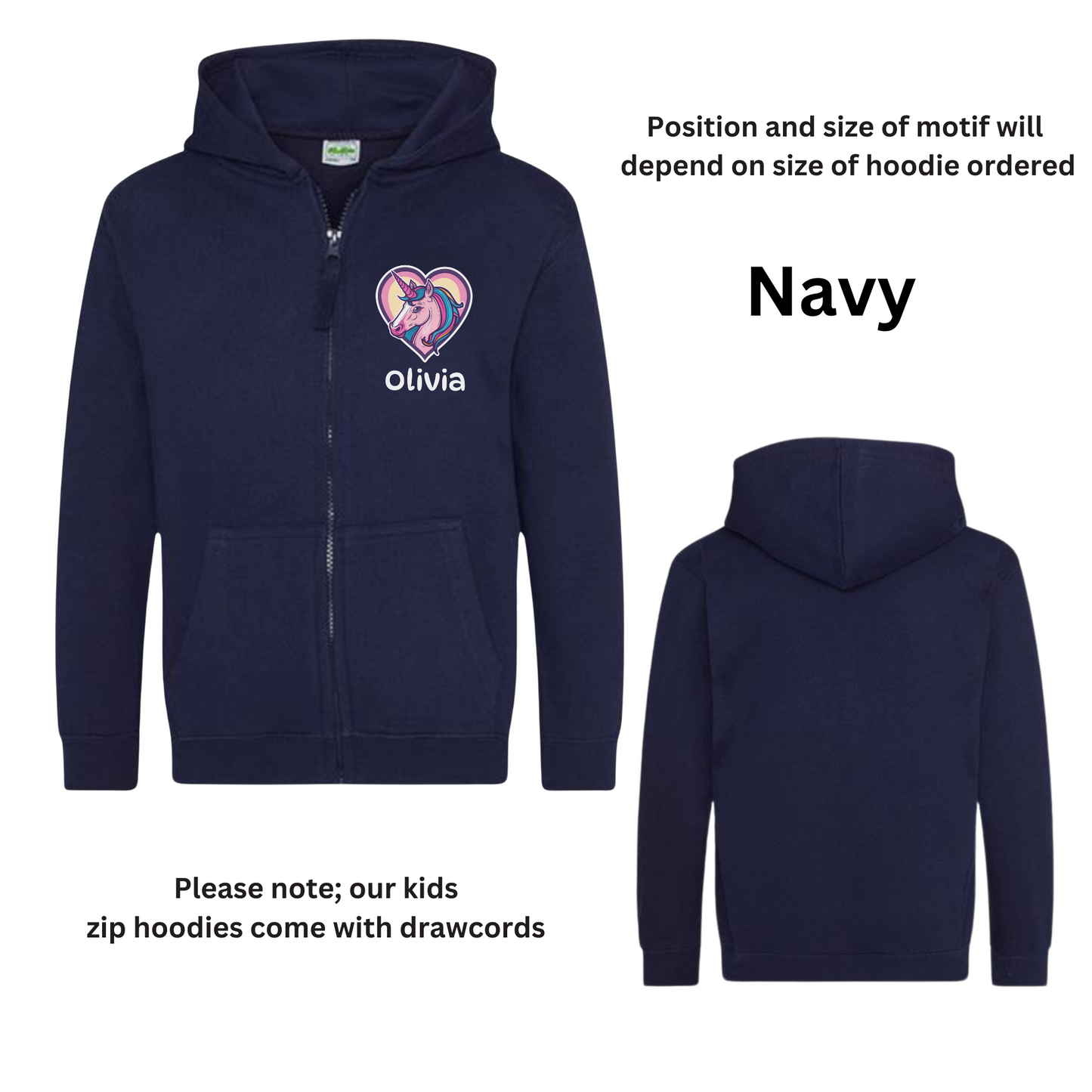 Girls Personalised Unicorn Full Zip Hoodie | 3 - 13 years