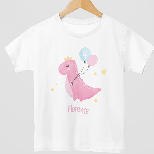 Girls Personalised Birthday Dinosaur T-shirt | 1 - 8 yrs
