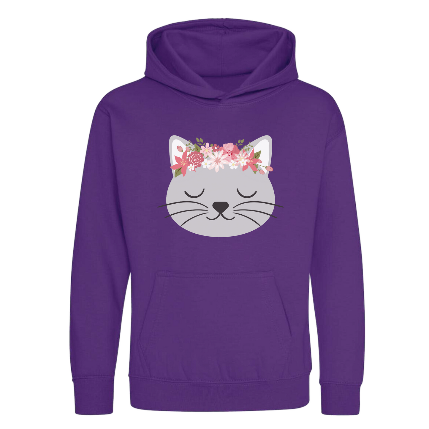 Girls Personalised Floral Cat Pullover Hoodie | 3 - 13 years