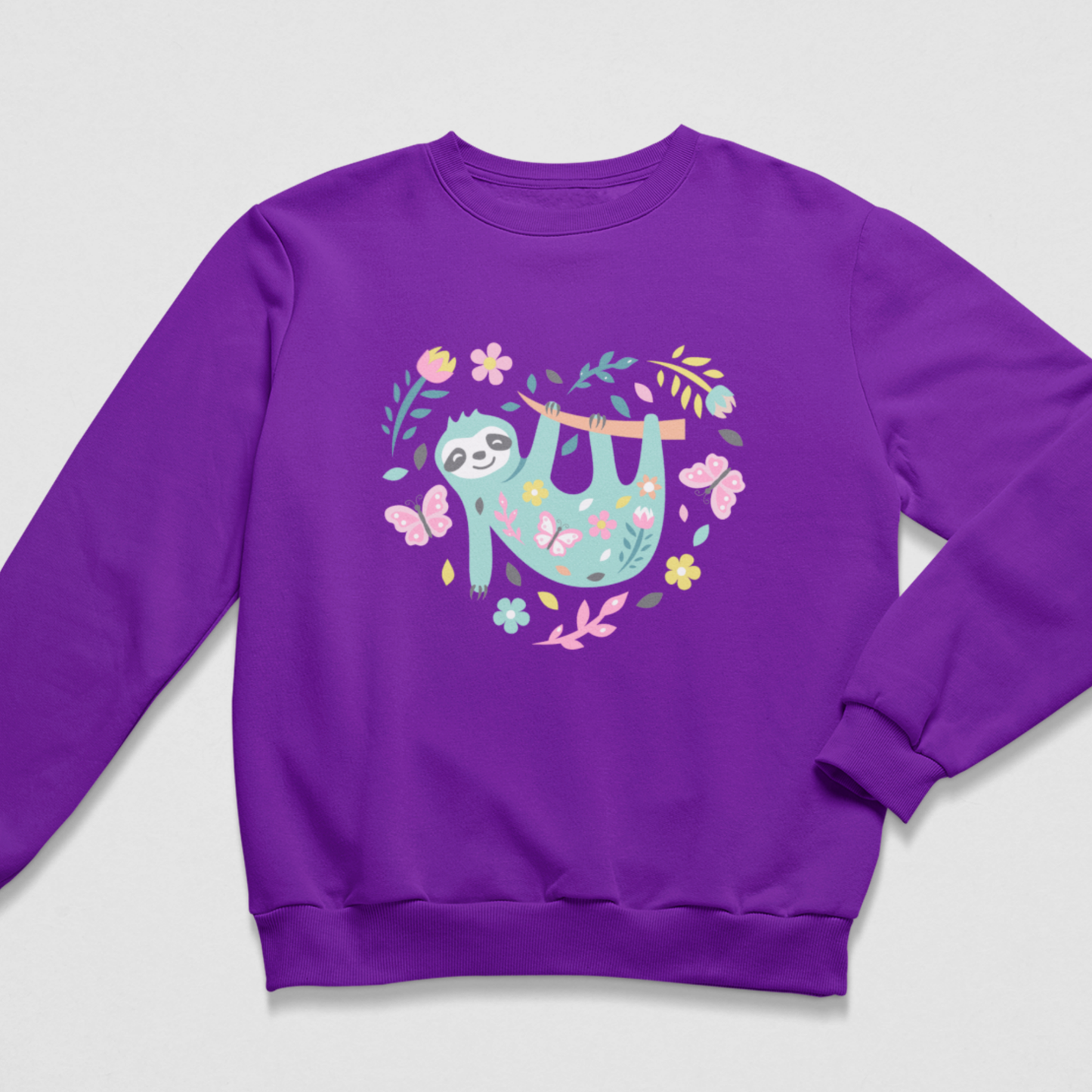 Girls Sloth Floral Heart Sweatshirt (Ages 3-13 Yrs)