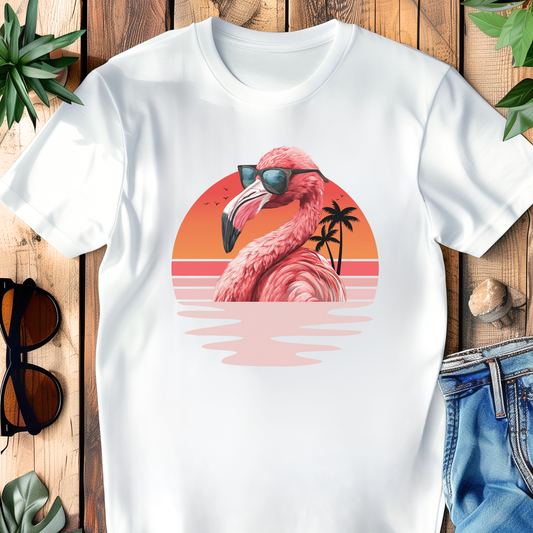 Unisex Adults Retro Sunset Style Flamingo T-shirt