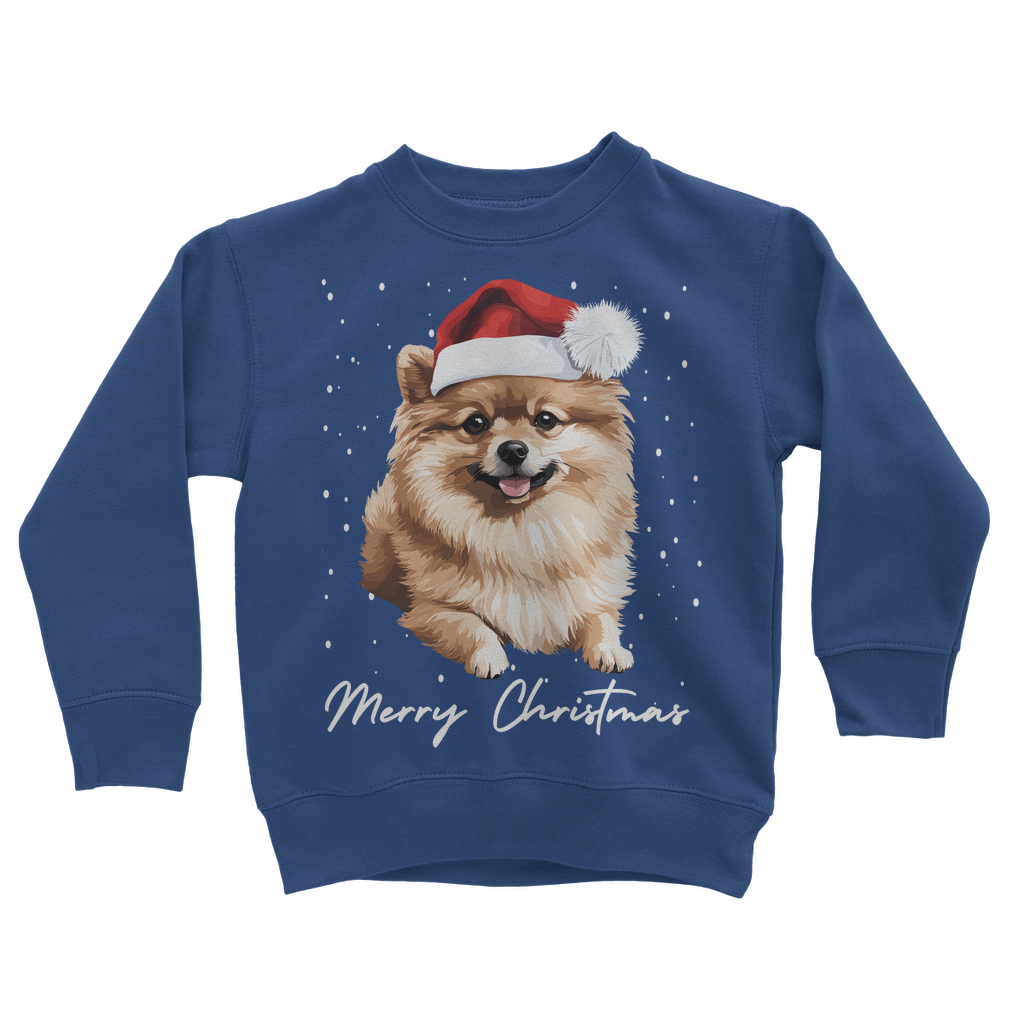 Kids Christmas Pomeranian sweatshirt in royal blue