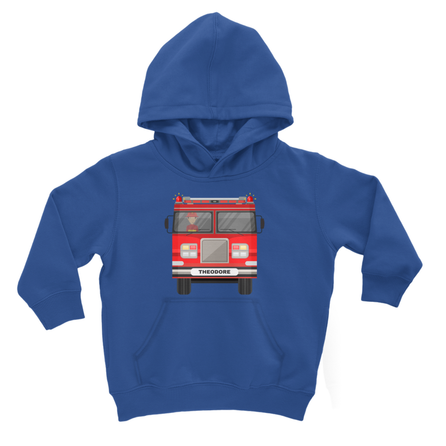 Kids Personalised Forward Facing Fire Truck Hoodie  | 3 - 11 years