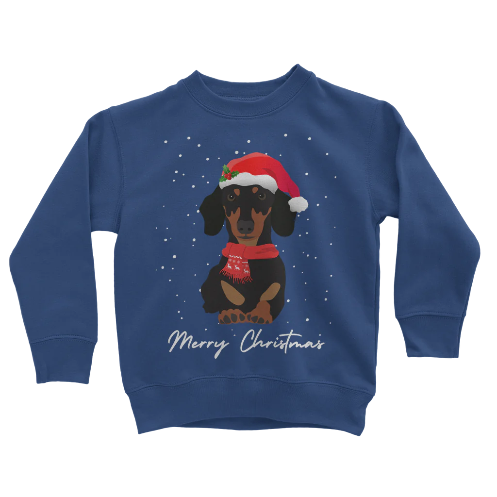 Unisex Kids Festive Dachshund Christmas Sweatshirt | 3 - 13 years