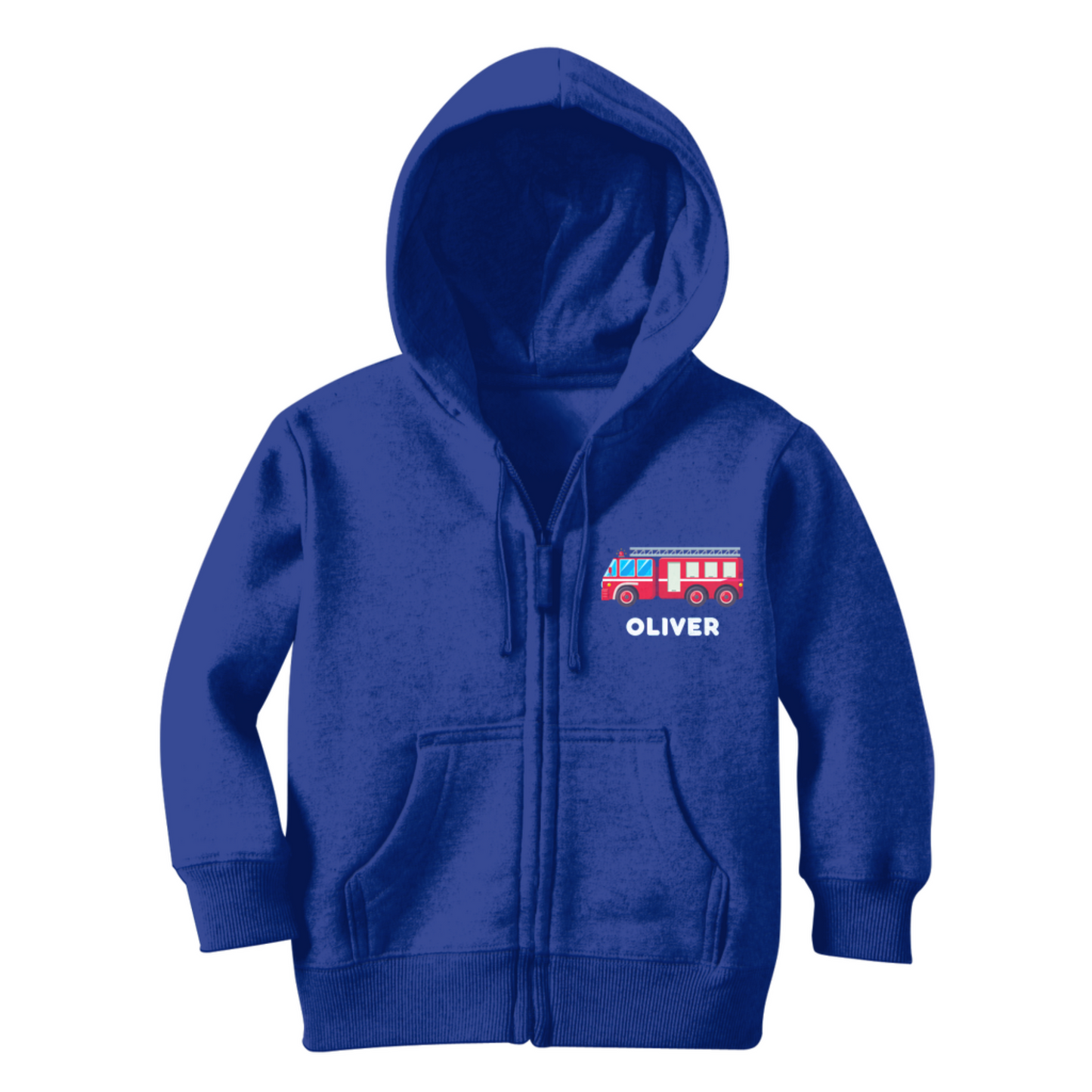 Boys Personalised Fire Engine Full Zip Hoodie | 3 - 11 years