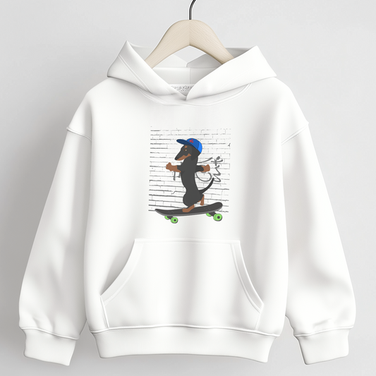 Kids 'Skateboarding Dachshund' Pullover Hoodie | 3 - 13 years