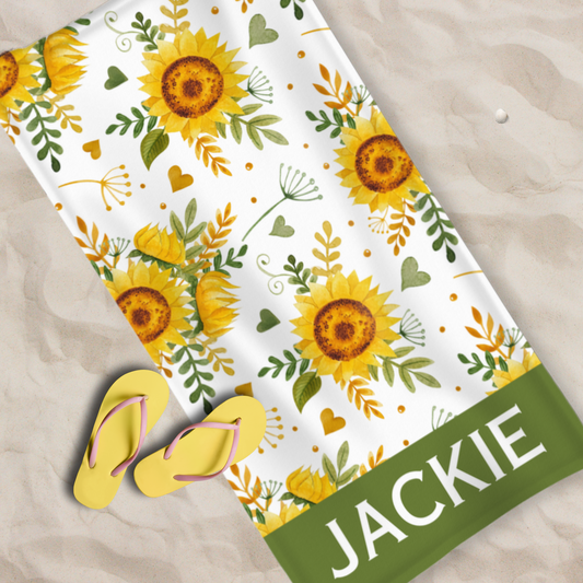 Personalised Sunflowers Beach Towel | 100 x 190 cm