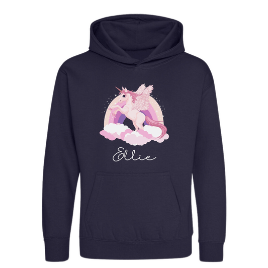 Girls printed Unicorn, Navy Blue Hoodie