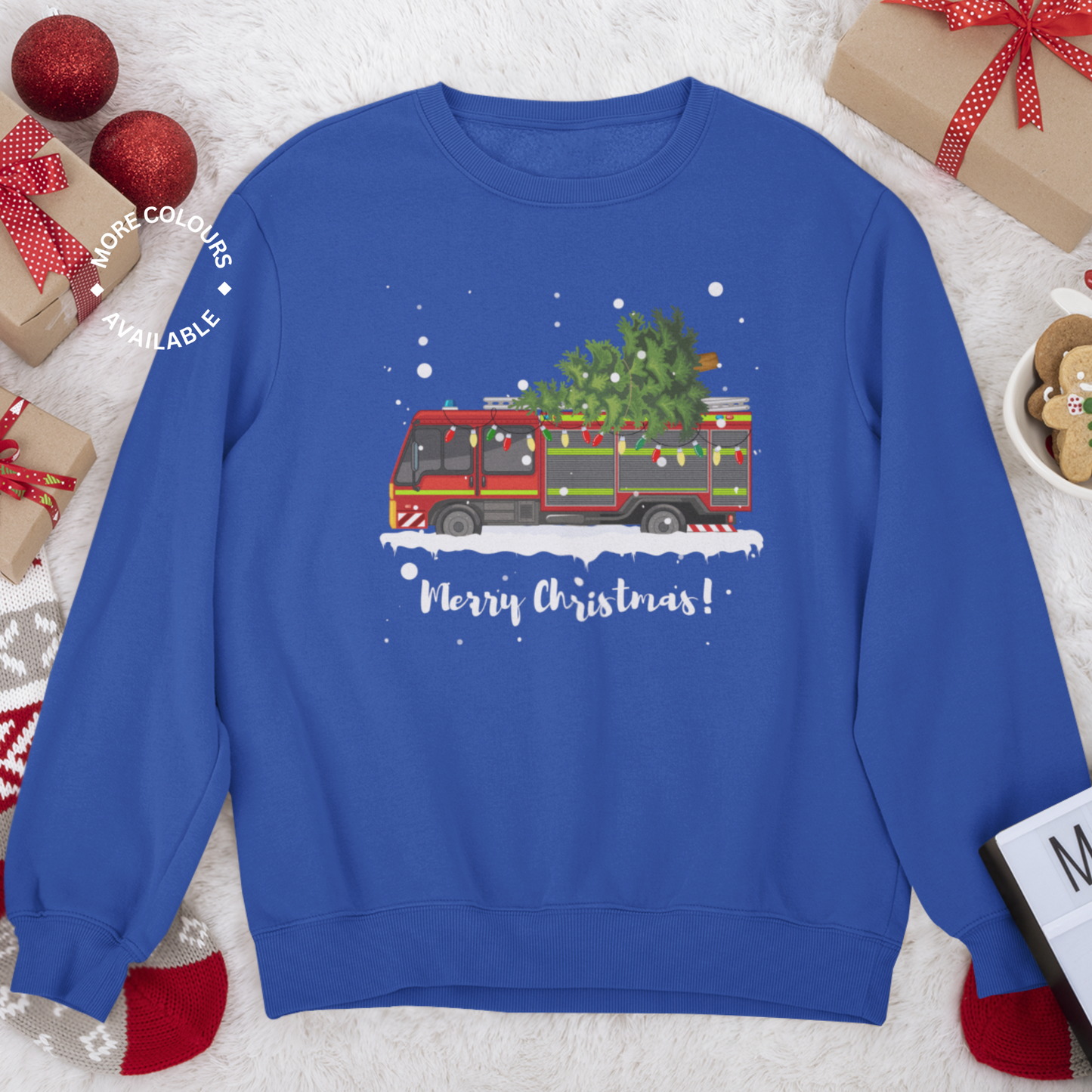 Unisex Adults Festive Fire Engine Christmas Sweatshirt