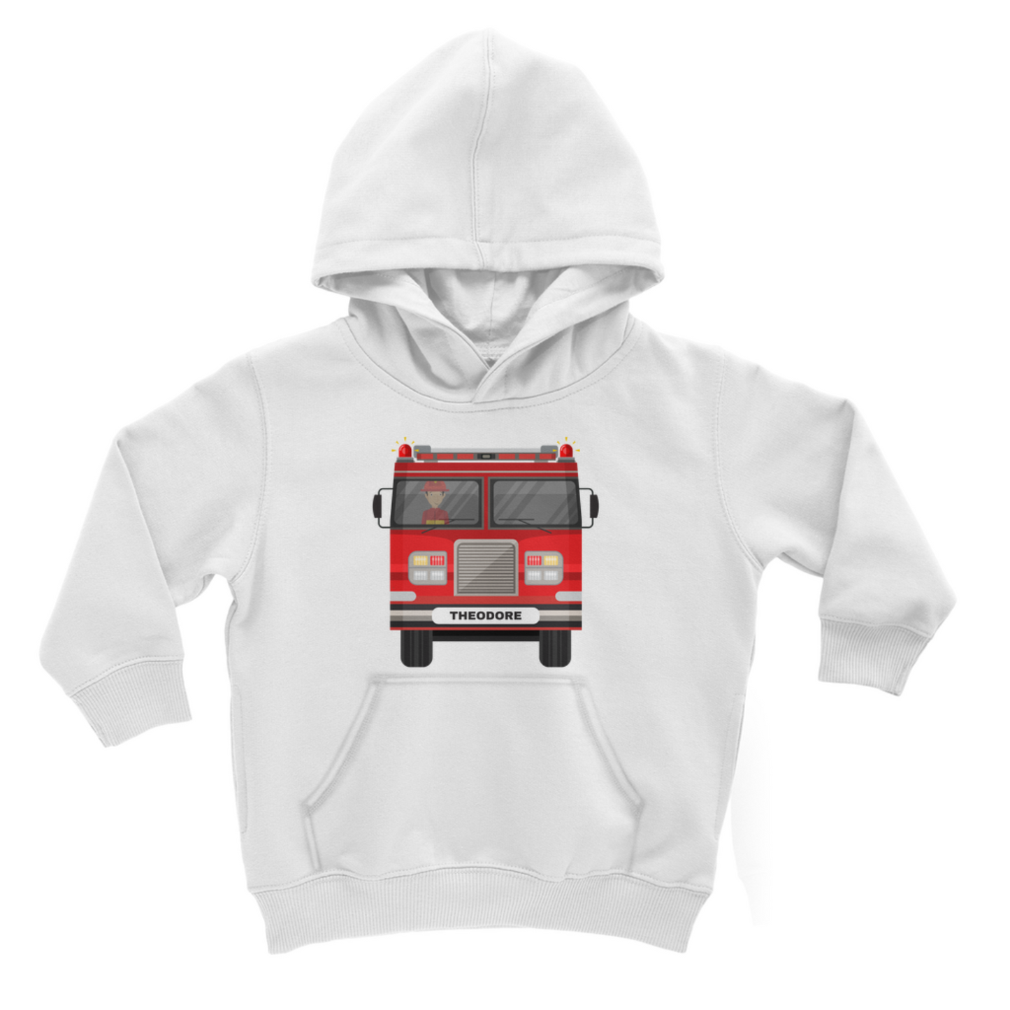 Kids Personalised Forward Facing Fire Truck Hoodie  | 3 - 11 years