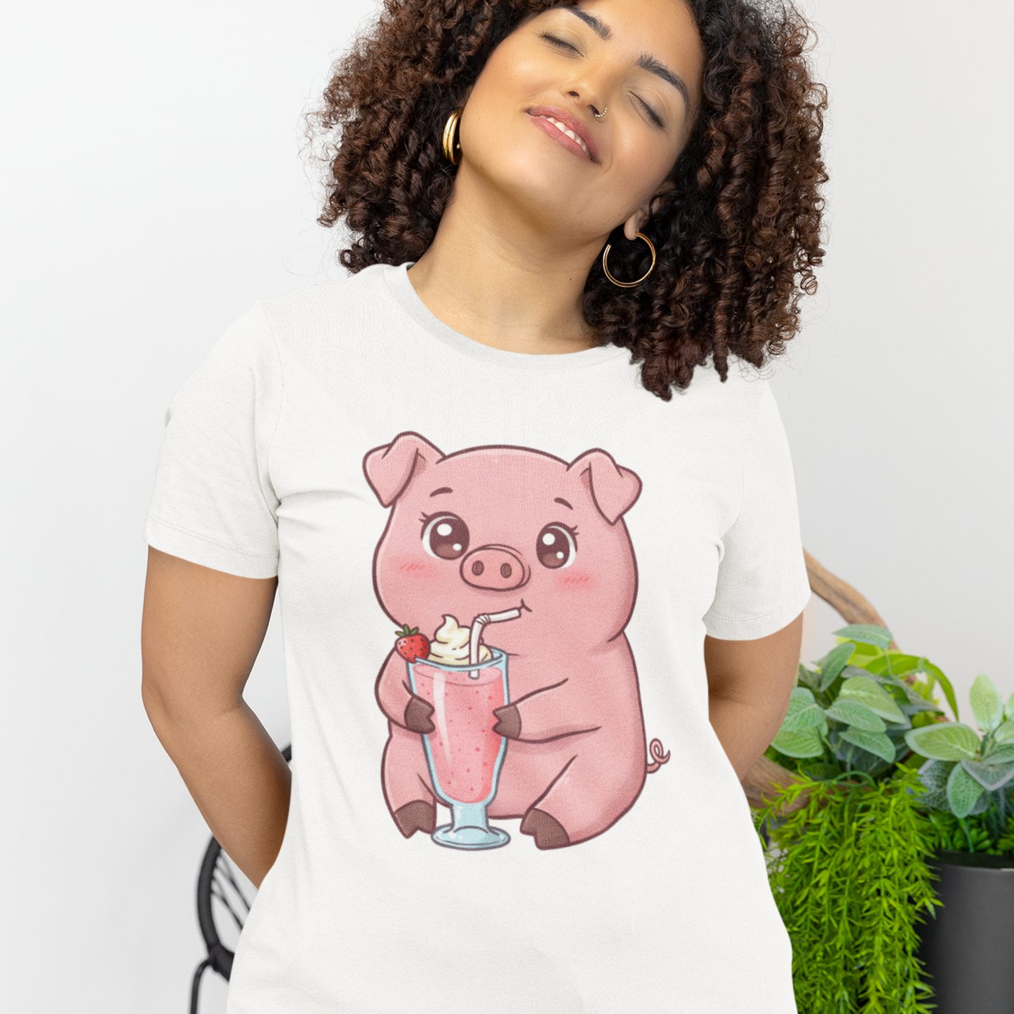 Milkshake Piggy T-Shirt – Cute Strawberry Pig Graphic Tee (Unisex Sizes)
