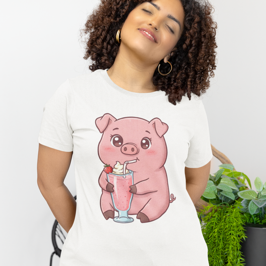 Milkshake Piggy T-Shirt – Cute Strawberry Pig Graphic Tee (Unisex Sizes)